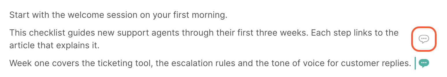 A paragraph of an article, with the speech bubble icon to add an annotation
