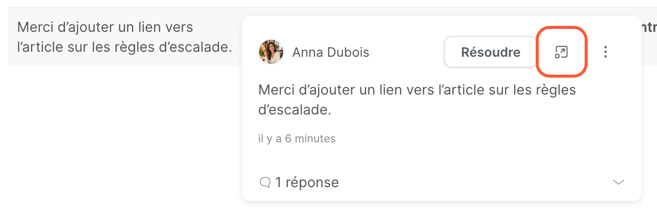 La carte d’une annotation, avec l’icône Aperçu de l’article