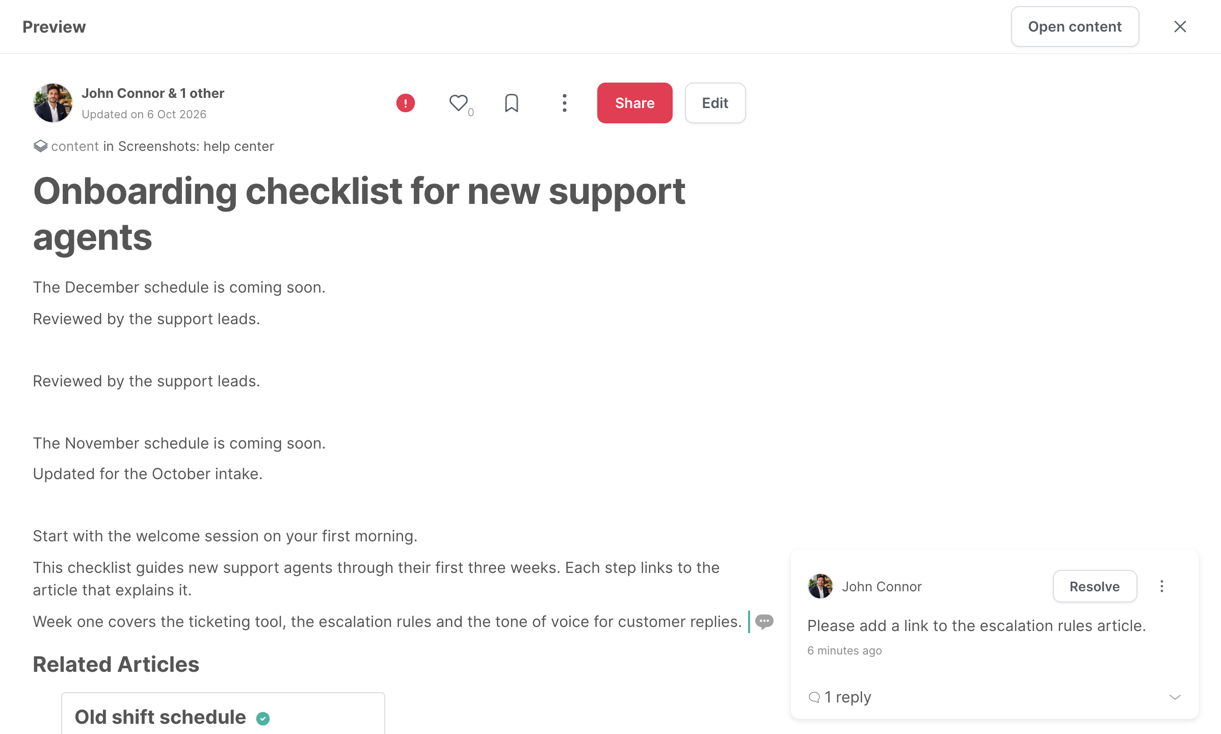 The Preview panel, with the article and the annotation card