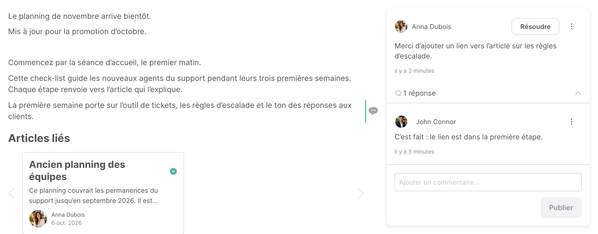 Une annotation avec une réponse, à côté du paragraphe annoté