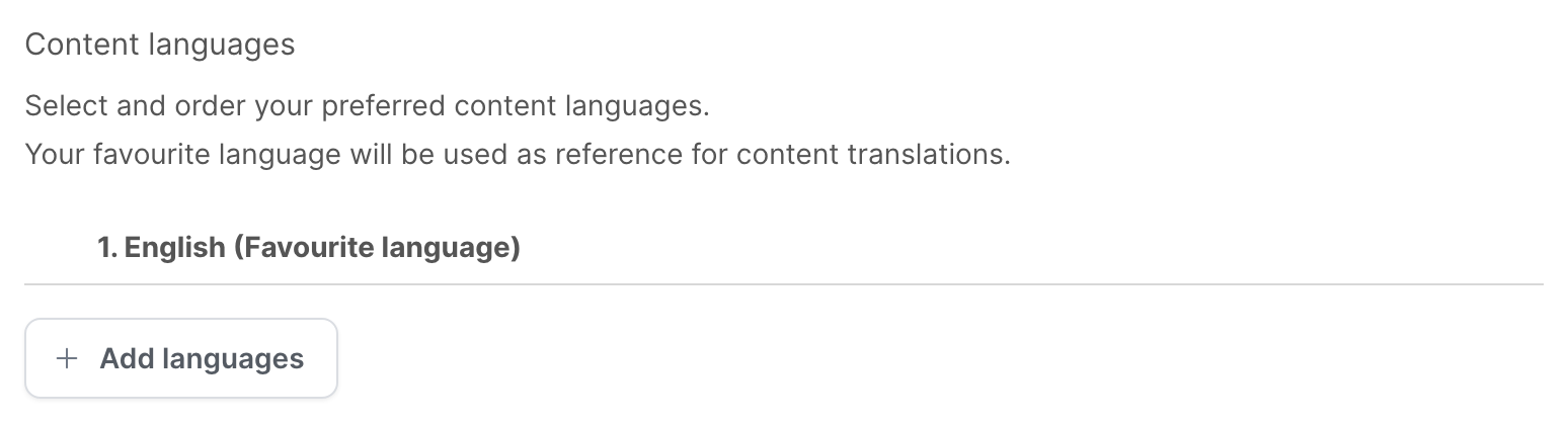 The Content languages setting, with English as the favourite language