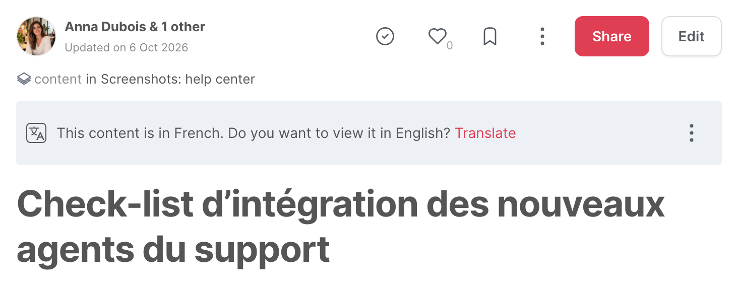 The banner that offers to translate an article