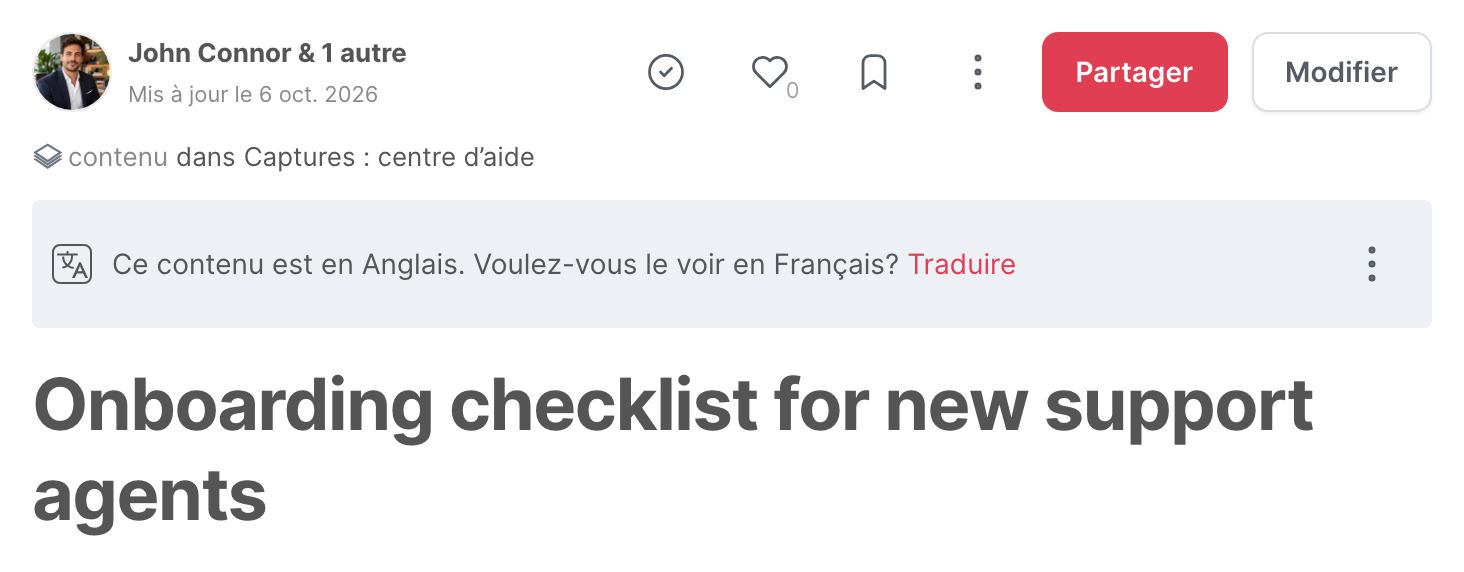 Le bandeau qui propose de traduire un article