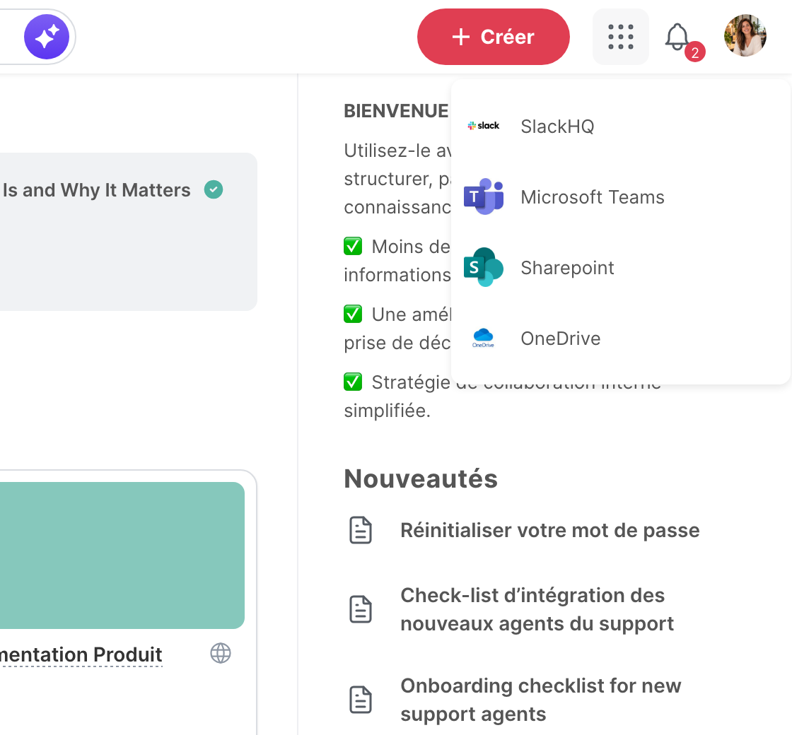 Le lanceur d’applications ouvert en haut de la plateforme