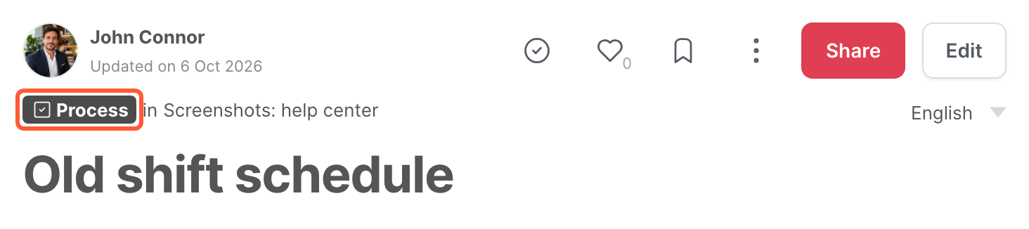 An article with its template badge above the title