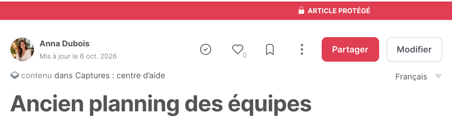 Un article protégé, avec le bandeau Article protégé en haut