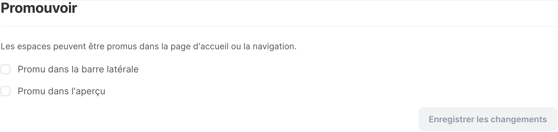 La carte Promouvoir dans les paramètres d’un espace