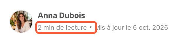 Le haut d’un article, avec le temps de lecture estimé à côté de la date
