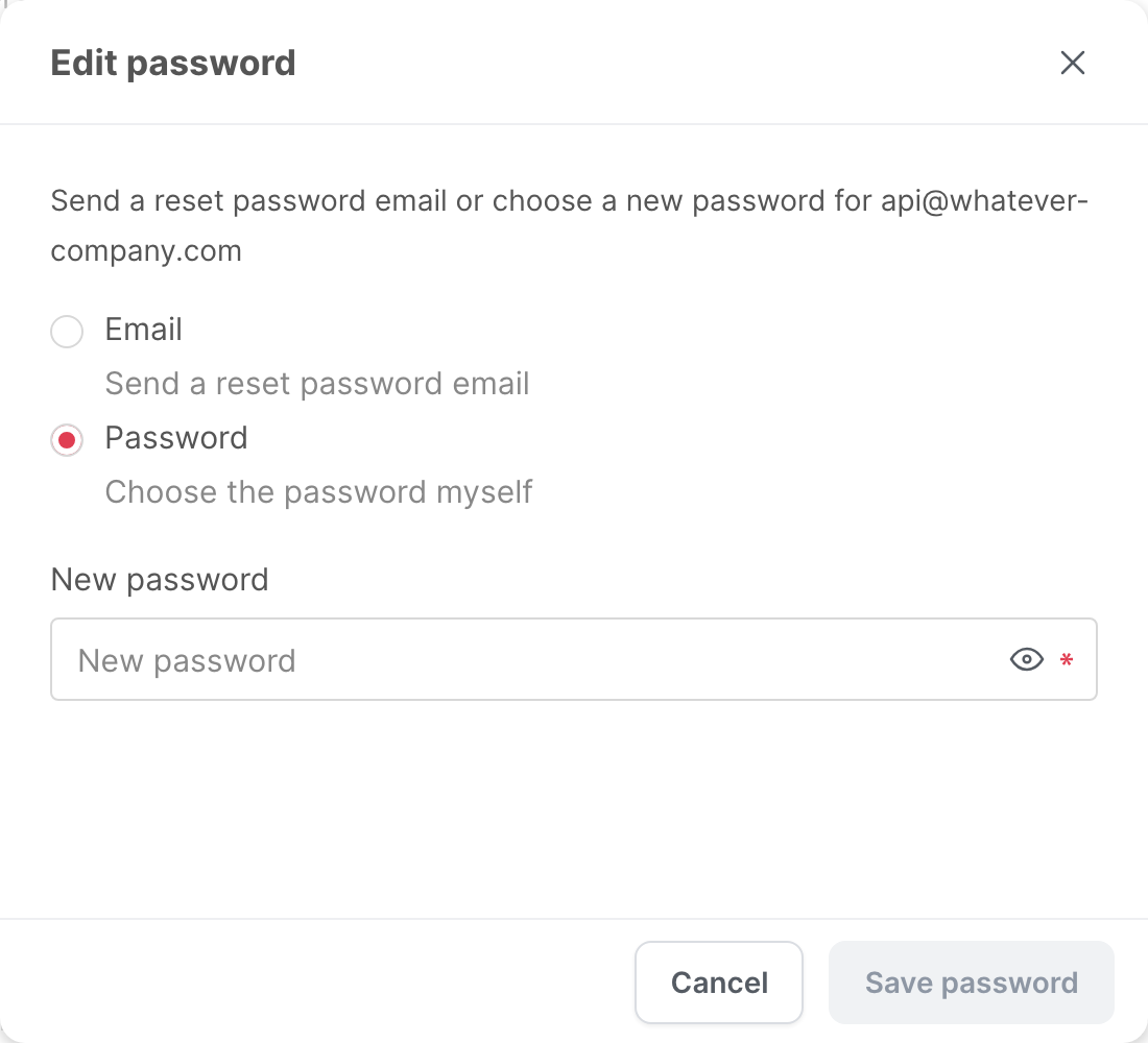 The Edit password window, with the option to choose the password yourself
