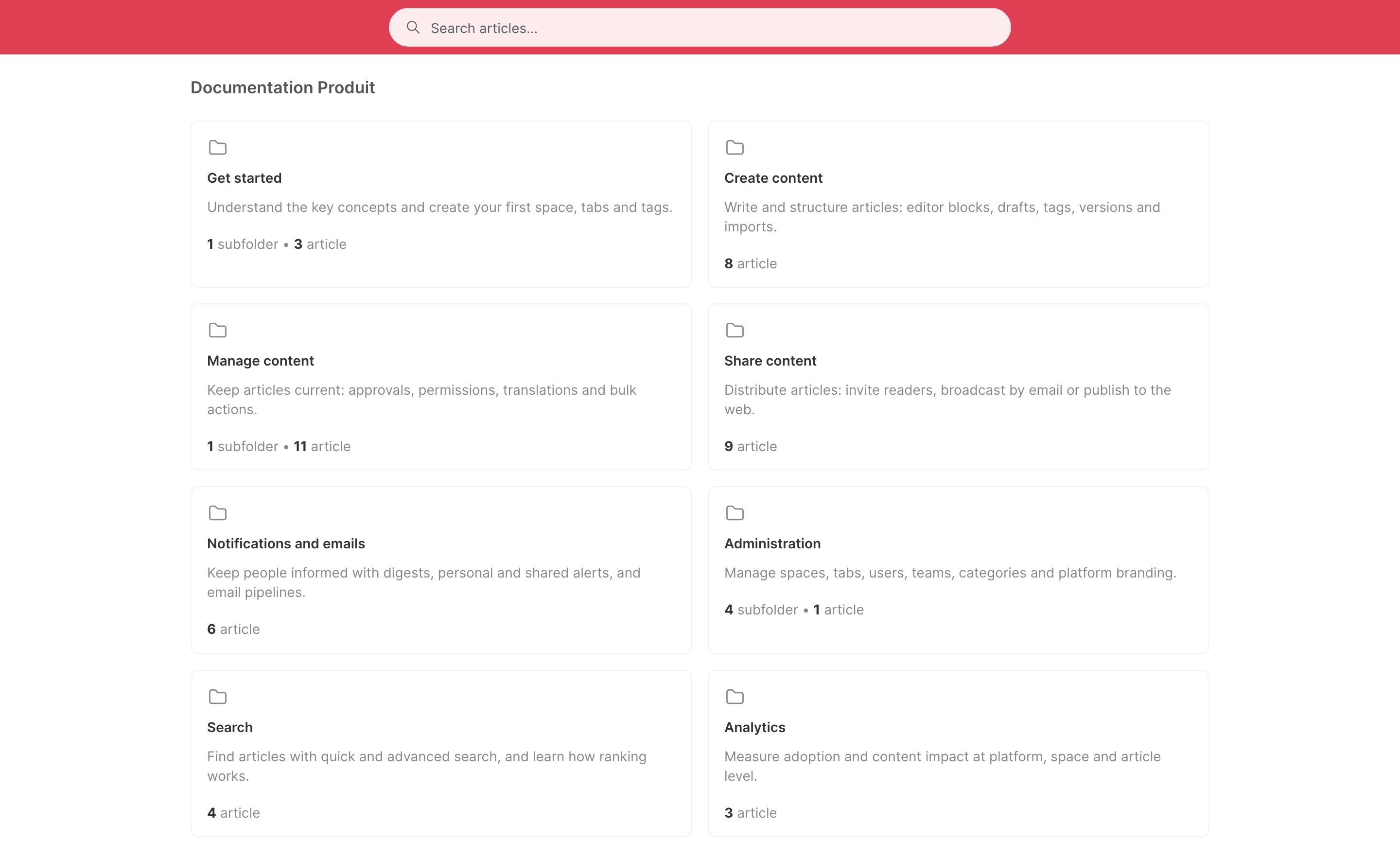 The home page of a public portal, with the search field, the space name and its sections