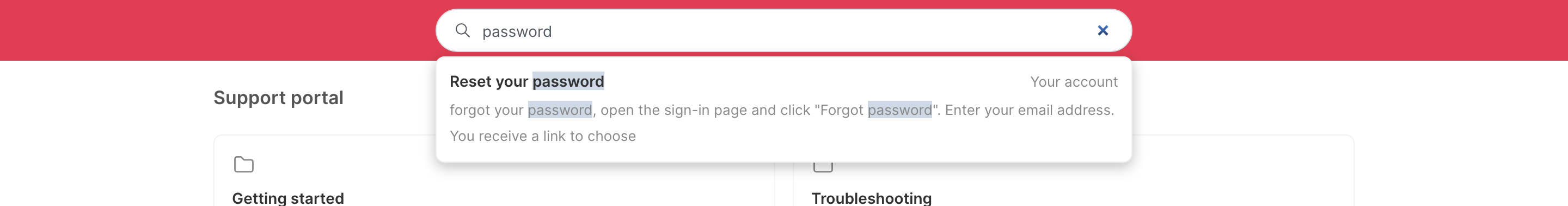 A search in the public portal, with the matching terms highlighted in the result